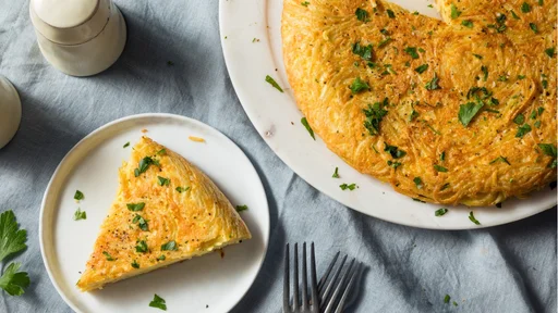 Homemade Spaghetti Omelette with Eggs and Parsley