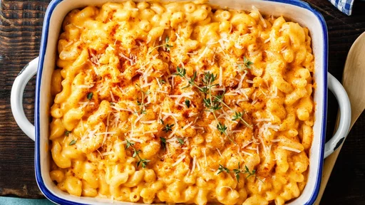 Mac and cheese. traditional american dish macaroni pasta and a cheese sauce