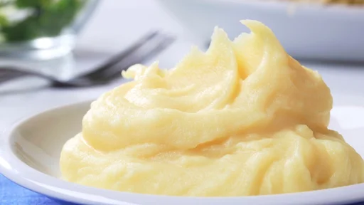 Portion of potato puree on plate