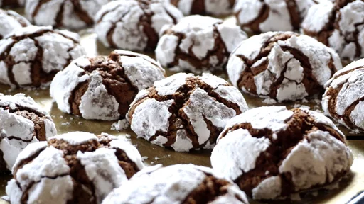 Crackle baked chocolate cookies in the pan, sprinkled with sugar