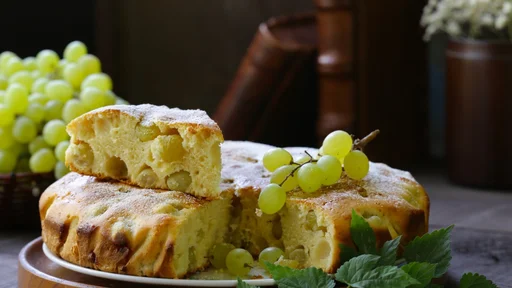 homemade pie cake biscuit with white fresh grapes