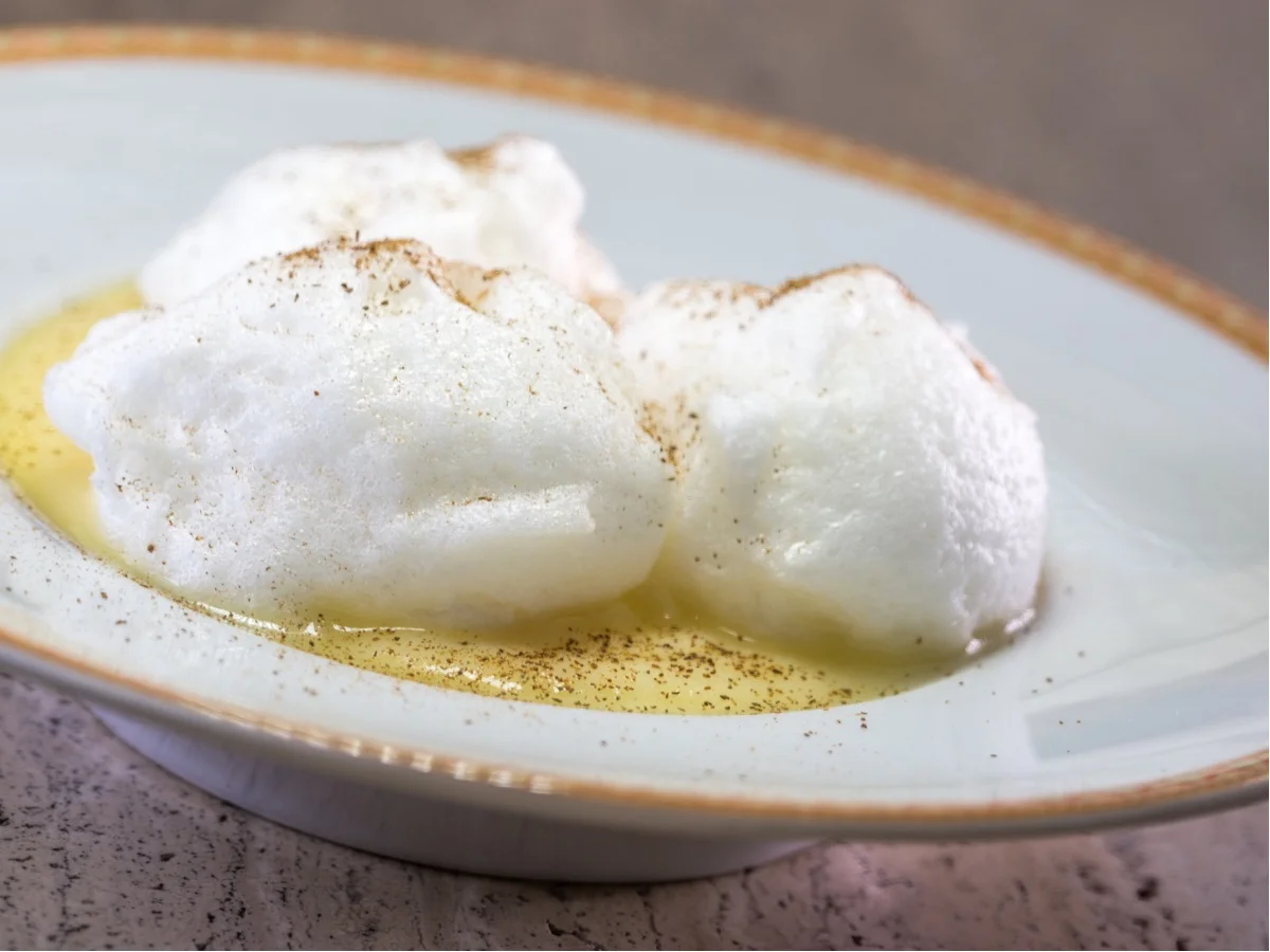 Oeuf a la Neige - Snow Egg - Floating Islands, French cuisine dessert, European food.