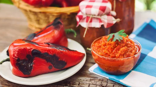 Ajvar-traditional Serbian dish made with baked peppers