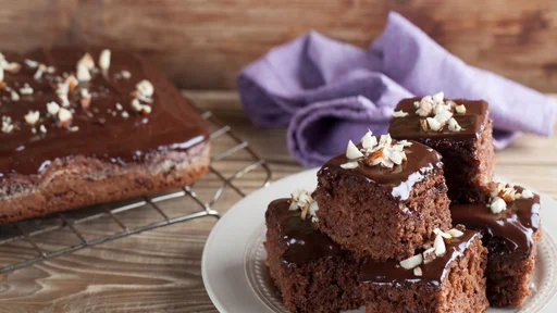 Gingerbread cake with chocolate and hazelnuts. Shallow dof,