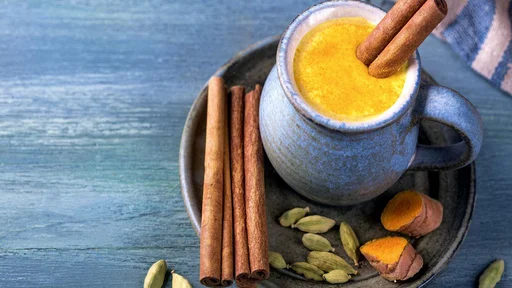 Golden milk, beverage with turmeric and spices