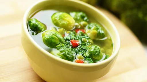 Homemade vegetable soup with brussels sprouts