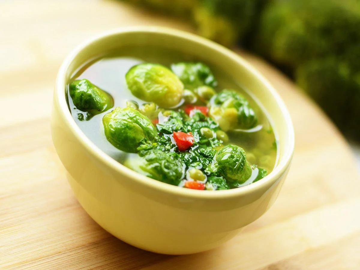 Homemade vegetable soup with brussels sprouts