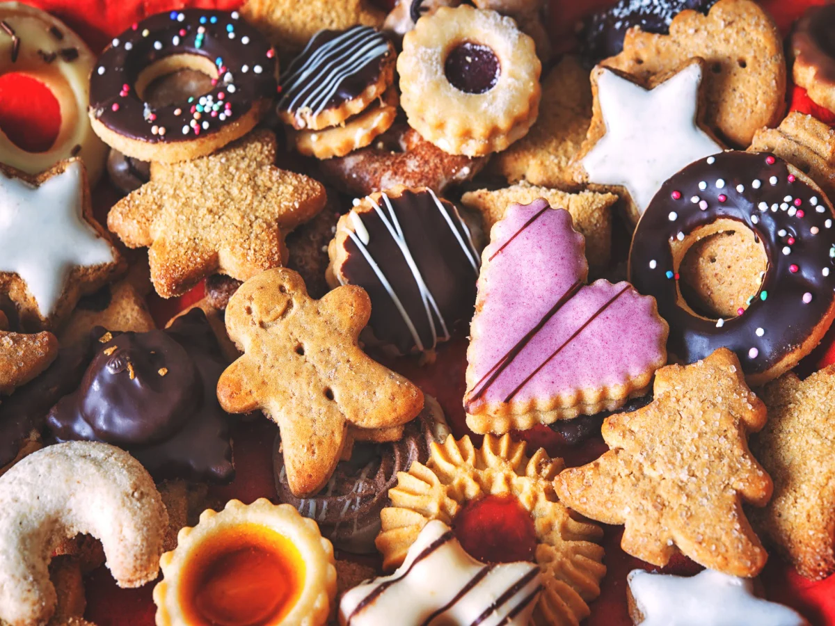Close up of mixed Christmas cookies as background