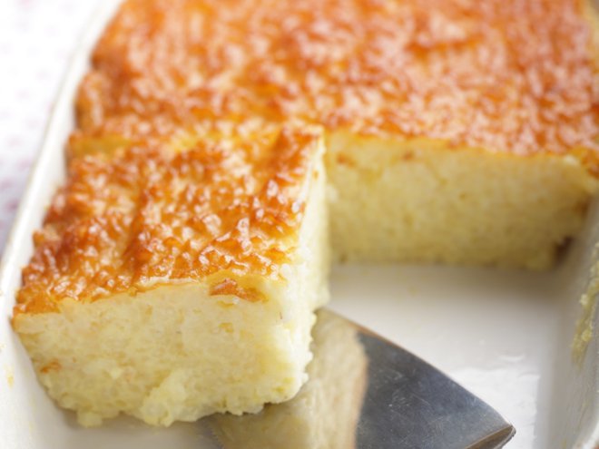 Rice pudding in the baking dish