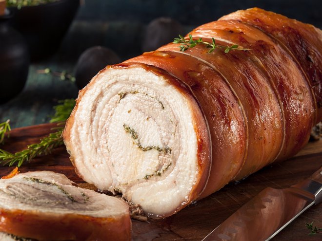 Homemade Rolled Porchetta Roast with Several Herbs
